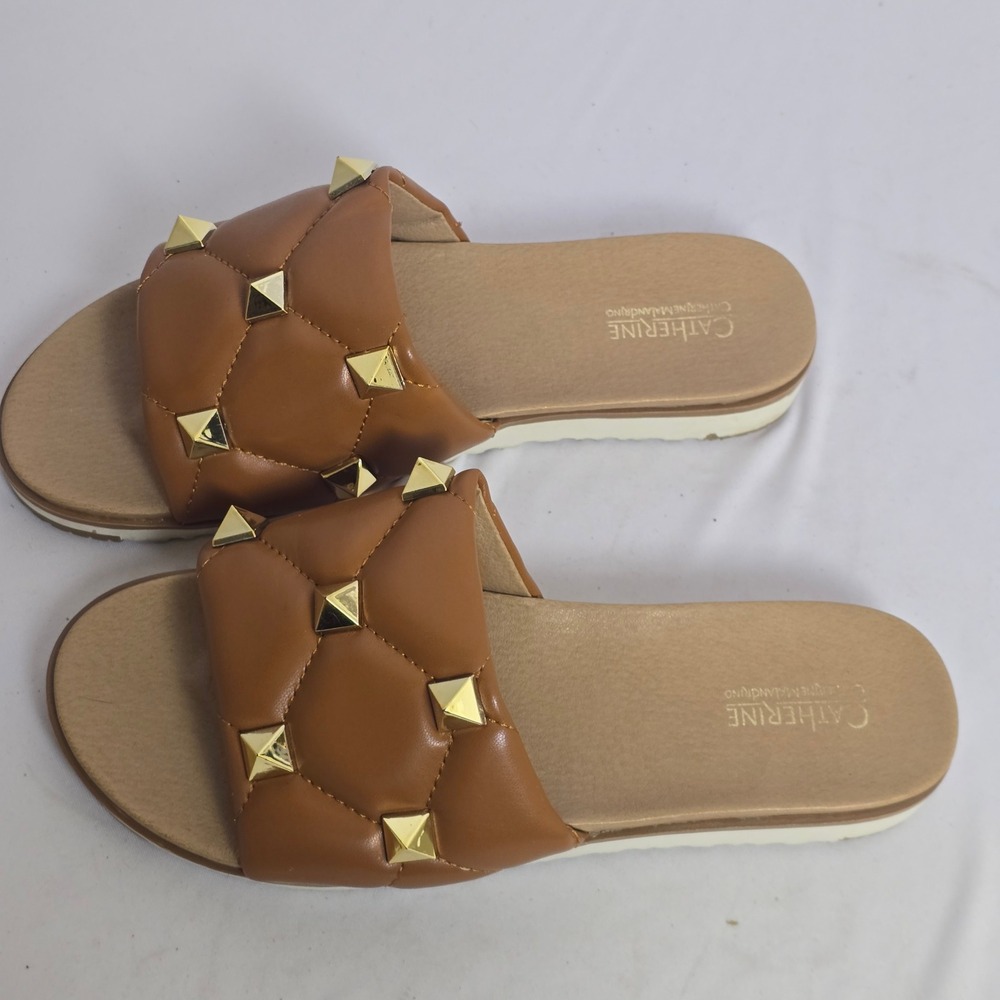 Catherine Catherine Malandrino Brown Quilted Studded Slide Sandals Womens 9 - Picture 6 of 8